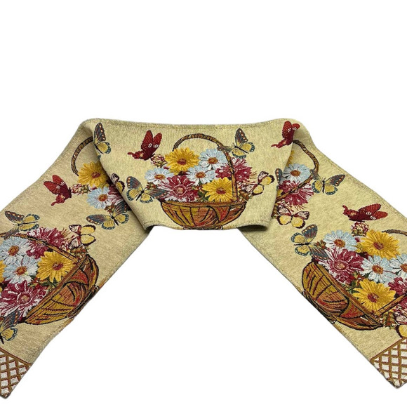 Everyday Tapestry Runner Baskets Butterflies Handmade in India - Picture 2 of 8